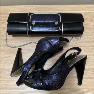 Vintage Blue and Black clutch and matching heels SET